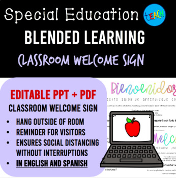 Preview of BLENDED LEARNING: Classroom Welcome Sign in English AND Spanish