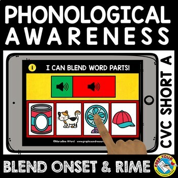 Preview of BLENDING CVC WORDS ONSET & RIME PHONOLOGICAL AWARENESS BOOM CARDS JUNE GAME