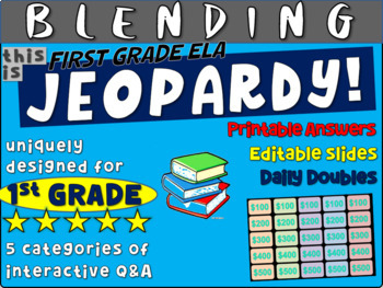 Preview of BLENDING - First Grade ELA JEOPARDY! handouts and Interactive PPT Gameboard