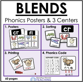 Preview of BLENDS Posters and 3 Printable Phonics Centers - 1st Grade Phonics Activities