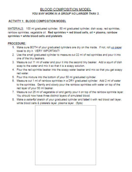 Preview of BLOOD COMPOSITION MODEL ACTIVITY