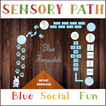 Preview of BLUE Sensory Path Set, Printable floor design for Nursery School, Boys Hopscotch