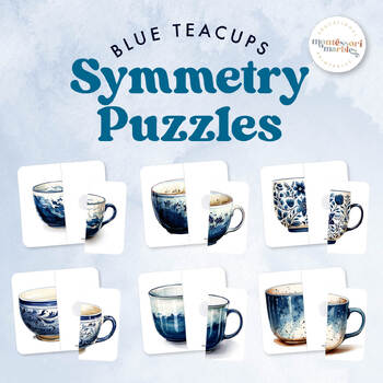 Preview of BLUE TEACUPS Symmetry Puzzles | Montessori Inspired Matching Activity