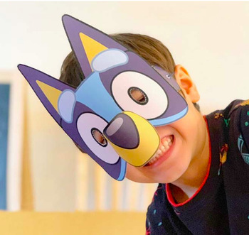 Preview of BLUEY & BINGO Paper Masks - BINGO MASKS x2 Color in and Color printable options