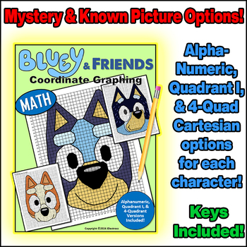 Preview of BLUEY & Friends Coordinate Graph Mystery Pictures! Ordered Pairs Fun!