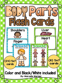 Preview of BODY PARTS- Flash Cards and Teaching Visuals- Color + Black and white