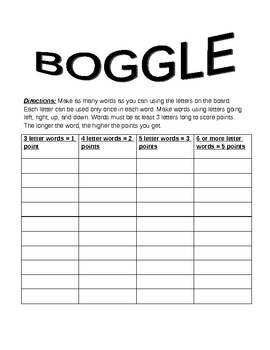 Preview of BOGGLE GAME for Spelling and Language Development