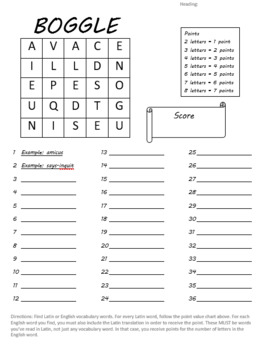 Preview of BOGGLE Latin Vocabulary Review Game (3 activities)
