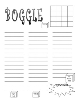 Preview of BOGGLE & Super Boggle Score Sheet Team Building Word Game