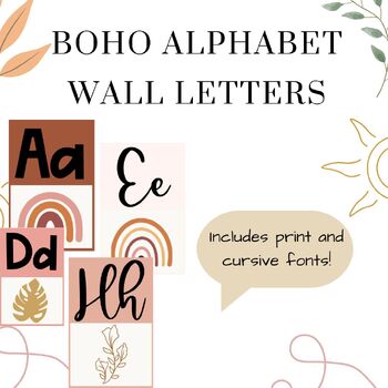 Preview of BOHO ALPHABET WALL LETTERS - Classroom Decor - Cursive and Print Versions