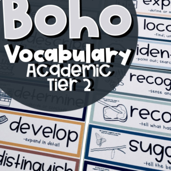 Preview of Boho Academic Vocabulary Wall Cards with Pictures
