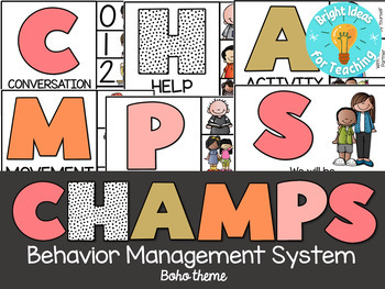 Preview of BOHO CHAMPS Behavior Management Charts PBIS (with Picture Cues) Editable