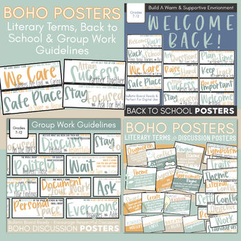 Preview of BOHO Classroom Decor Bulletin Board Posters: Group Work, Literary Discussion