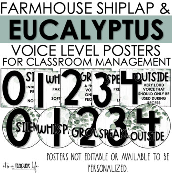 Preview of Farmhouse Eucalyptus Voice Level Posters | Classroom Decor