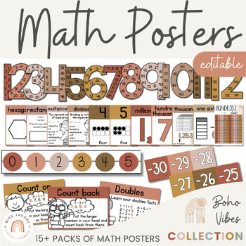 Preview of BOHO DESERT NEUTRALS Math Posters Bundle | Boho Color Palette | Neutral Decor