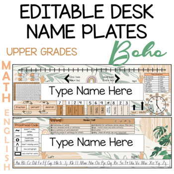Preview of BOHO DESK NAME PLATES *UPPER PRIMARY* MATH AND ENGLISH