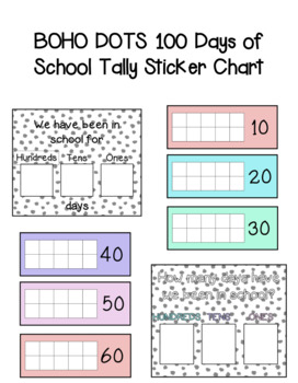 Preview of BOHO DOTS 100 Days of School Tally Sticker Chart