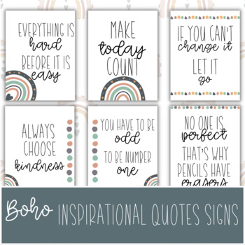 BOHO Dot & Rainbow | 12 Classroom Inspirational Quotes | Motivational ...