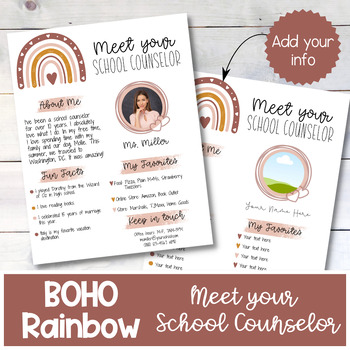 Preview of BOHO-Inspired Meet Your School Counselor Editable Form