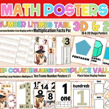 Preview of BOHO Math Posters and Displays  Bundle |  Kindergarten Math Anchor Charts