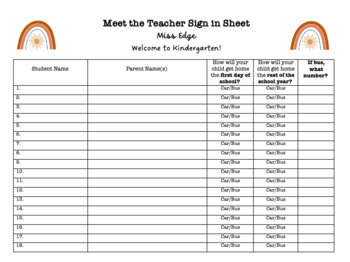 Preview of BOHO Meet the Teacher/ Open House Sign-in Sheet