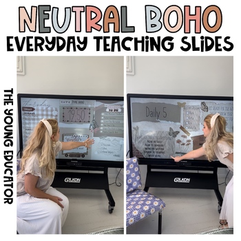 Preview of BOHO NEUTRAL DAISY GINGHAM DAILY TEACHER SLIDES POWERPOINT LESSON ORGANISATION