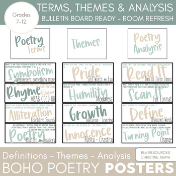 Preview of BOHO Neutral Poetry Posters: Poetry Analysis, Thematic Discussion & Poetry Terms