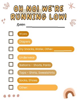 Preview of BOHO - "OH NO! We're Running Low!" Preschool Checklist