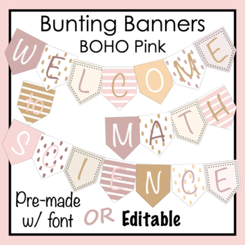 Preview of BOHO Pink Flag Banners - Pre-made + Editable Templates!
