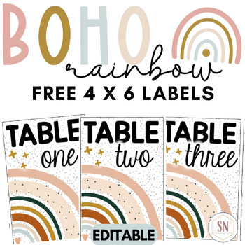 Preview of Free Boho Rainbow Classroom Decor Labels