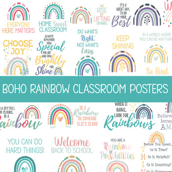 Preview of BOHO RAINBOW CLASSROOM DECOR, INSPIRATIONAL POSTERS, BULLETIN BOARD DISPLAY,