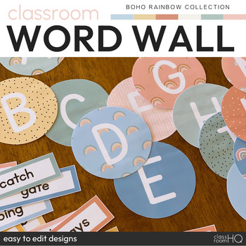 Preview of Modern Neutral Calm Classroom Decor Word Wall Pack | BOHO RAINBOW