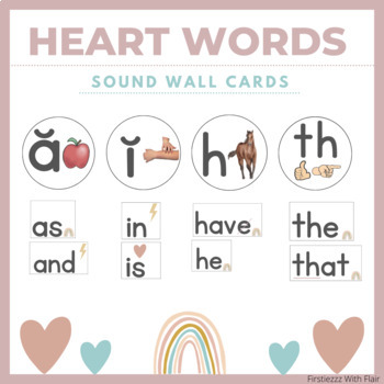 Preview of Heart Words | Sound Wall-Science Of Reading- FLASH CARDS - BOHO RAINBOW