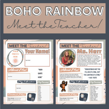 Preview of BOHO RAINBOW "Meet the Teacher" Editable on Google Slides