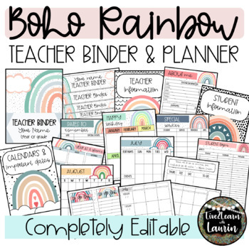 Preview of BOHO RAINBOW TEACHER BINDER & PLANNER (EDITABLE)