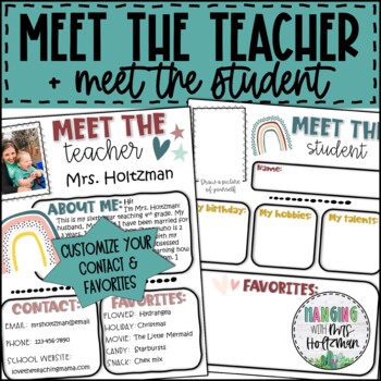 Preview of Meet the Teacher and Meet the Student | Back to School Printable | BOHO RAINBOW