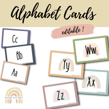 Preview of BOHO RAINBOW Themed Alphabet Pocket/Flash Cards