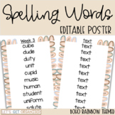 BOHO RAINBOW Themed Editable Spelling Word List Poster