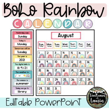 Preview of BOHO Rainbow  Calendar Set (with EDITABLE VERSION)