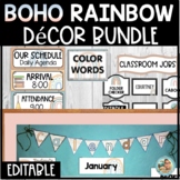 BOHO Rainbow Classroom Decor Bundle | EDITABLE