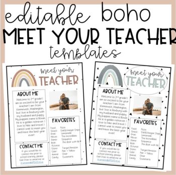 Preview of BOHO Rainbow Editable Meet Your Teacher Template