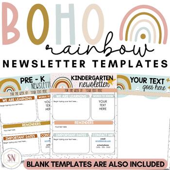Preview of Boho Rainbow Classroom Newsletters
