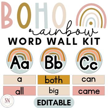 Preview of Boho Rainbow Word Wall Kit | Editable