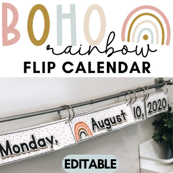 Preview of Boho Rainbow Flip Calendar | Editable | Date Flip Cards 