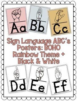 Preview of BOHO Rainbow Sign Language ABC Posters