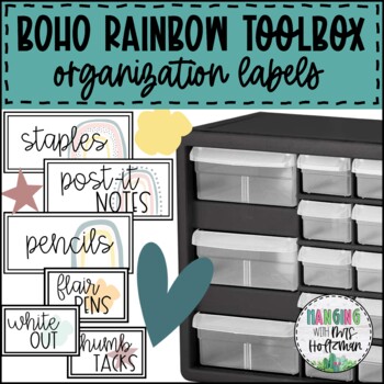 Preview of BOHO Rainbow Teacher Toolbox Labels | Premade AND Editable