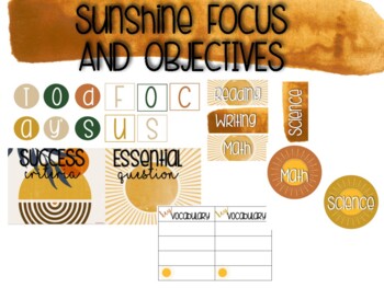 Preview of BOHO SUN SHINE CLASSROOM DECOR | FOCUS AND OBJECTIVES BULLETIN BOARD