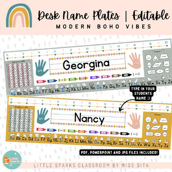 Preview of BOHO Student Desk Name Plate | Name Tags | Editable