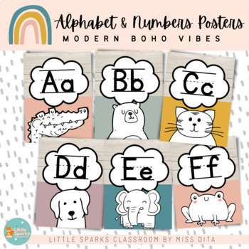 Preview of BOHO Themed Alphabet and Number Posters for Classroom