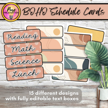 Preview of BOHO Themed Editable Schedule & Subject Pocket Chart Cards